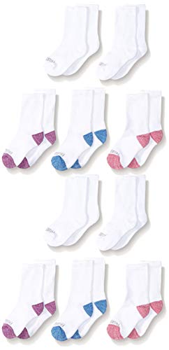 Fruit of the Loom girls 10-pair Everyday Soft Crew Casual Sock, White, 3-5T US