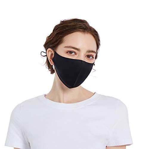 ROSEWARD 100% Mulberry Silk Face Adjustable Mask with Filter Pocket-Black