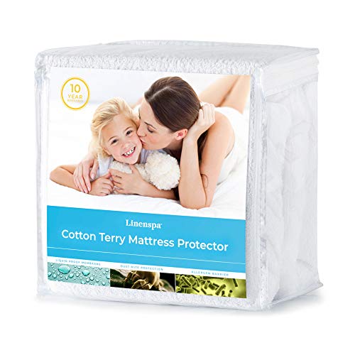 Linenspa Cotton Terry Mattress Top Protection-Hypoallergenic-Waterproof-Blocks Dust