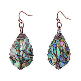 Tree of Life Hand Wrapped Sea Abalone Shell Earrings for Women