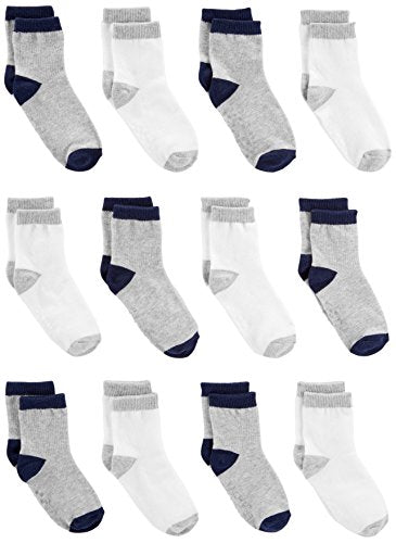 Simple Joys by Carter's Baby Boys' 12-Pack Sock Crew, Gray, White, 0-6 Months