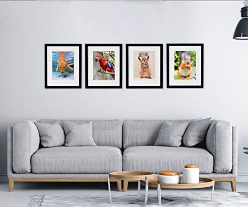 eletecpro Picture Frames 8x10 Black Tempered Glass with Mat Set of 4, Display Pictures