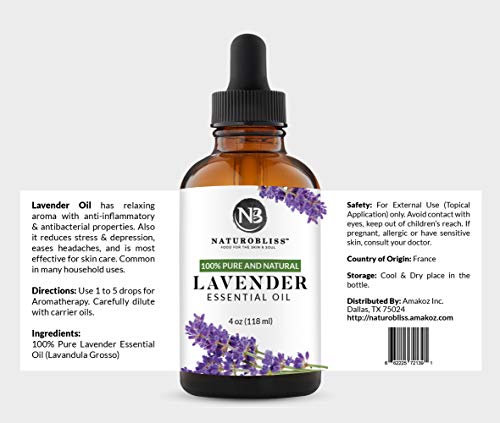 NaturoBliss Lavender Essential Oil, 100% Pure Therapeutic Grade, Premium Quality