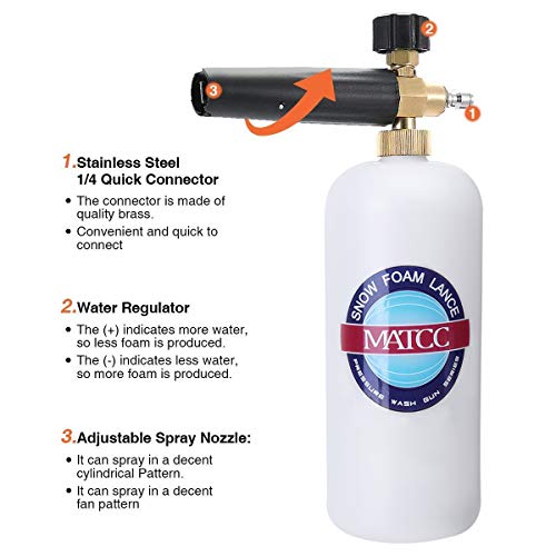 MATCC Foam Cannon Wash Gun Kit Pressure Washer Gun with 5 Nozzle Tips Snow Foam
