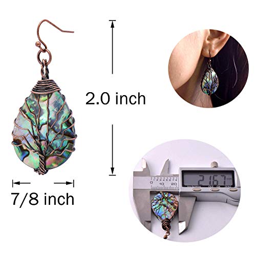 Tree of Life Hand Wrapped Sea Abalone Shell Earrings for Women