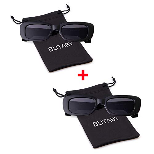 BUTABY Rectangle Sunglasses for Women Retro Driving Glasses 90’s Vintage Fashion
