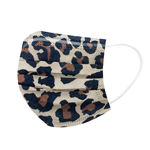 50pcs Adult Disposable Face_mask, Colorful Leopard Printed Face Covering