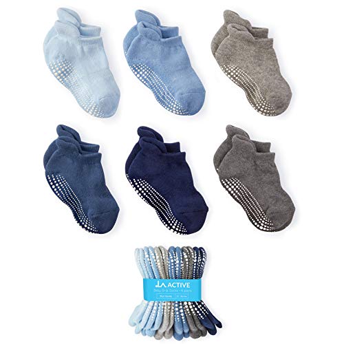 LA Active Baby Toddler Grip Ankle Socks - 6 Pairs - Non Slip/Skid Covered