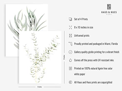 Botanical Plant Wall Art Prints - Set of 4 Plant Wall Decor Pictures Minimalist Wall Art