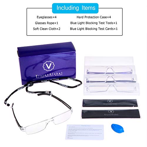 4 Pairs Reading Glasses, Blue Light Blocking Glasses, Computer Reading Glasses