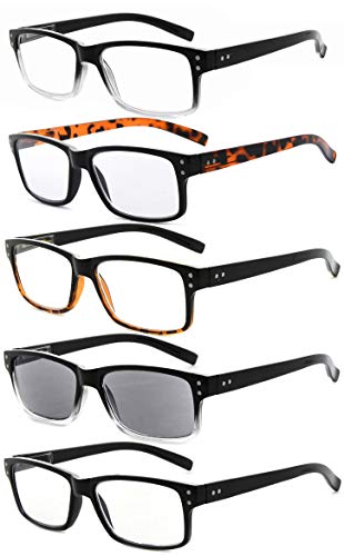 Eyekepper 5-Pack Spring Hinges Vintage Reading Glasses Men Includes Sunshine Readers