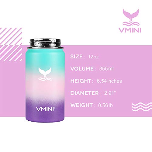 Vmini Water Bottle with Straw, Kids Water Bottle with Wide Rotating Handle Straw Lid