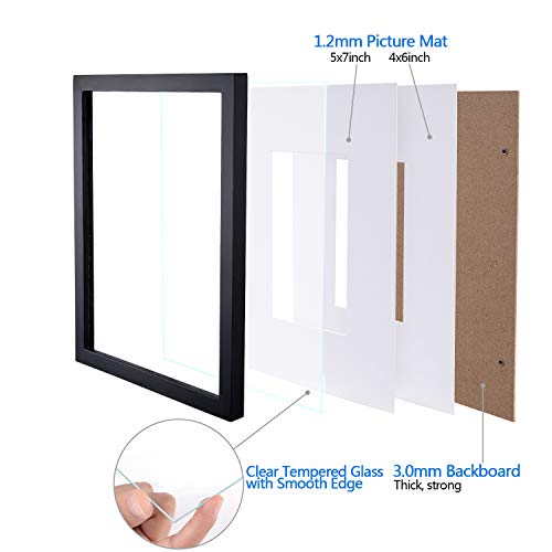 eletecpro Picture Frames 8x10 Black Tempered Glass with Mat Set of 4, Display Pictures