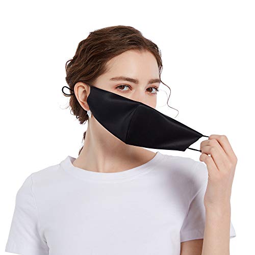 ROSEWARD 100% Mulberry Silk Face Adjustable Mask with Filter Pocket-Black