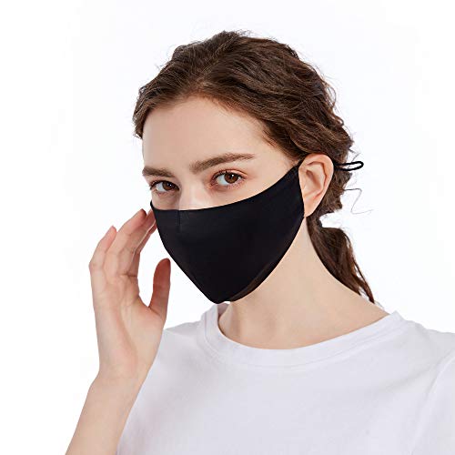 ROSEWARD 100% Mulberry Silk Face Adjustable Mask with Filter Pocket-Black