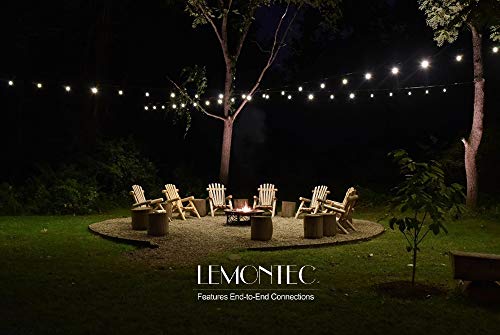 Lemontec Commercial Grade Outdoor String Lights with 15 Hanging Sockets - 48 Ft