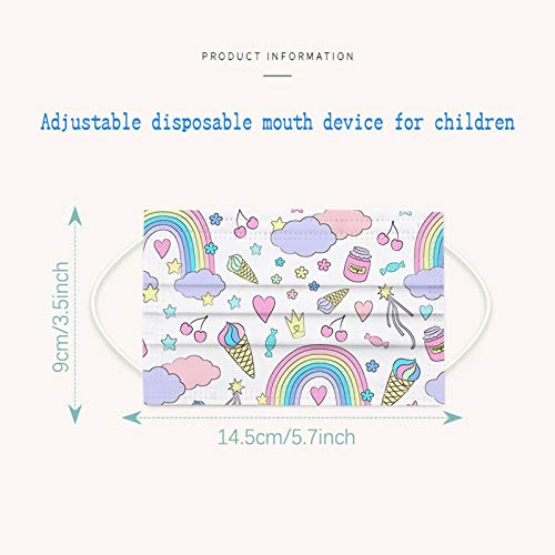 3 Ply Non-Woven and Breathable, Cute Cartoon 50Pcs Face+Bandanas with Cute