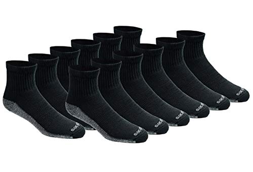Dickies Men's Dri-tech Moisture Control Quarter Socks Multipack, Black (12 Pairs)