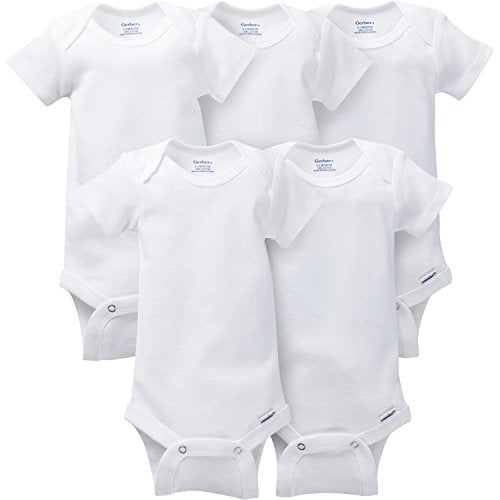 Gerber Baby 5-Pack Solid Onesies Bodysuits, White, 0-3 Months