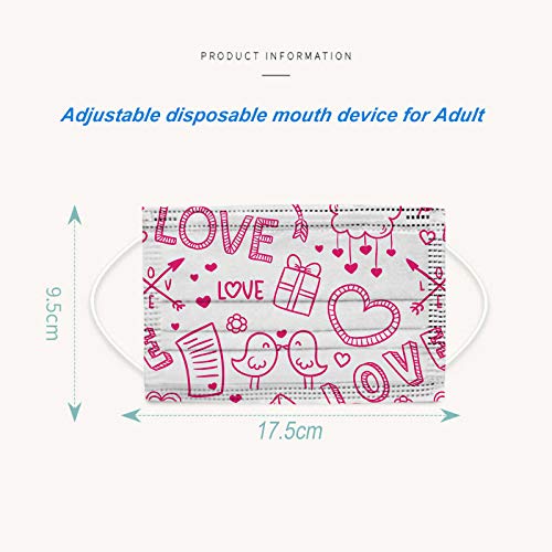50pcs Disposable Face Mask, Valentine's Day Face Mask for Adult, Heart Shaped