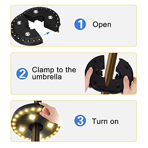 OYOCO Warm White Patio Umbrella Light 3 Brightness Modes Cordless 28 LED Lights