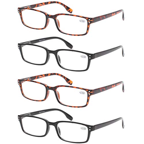 READING GLASSES 4 Pack Spring Hinge Comfort Readers Plastic Includes Sun Readers
