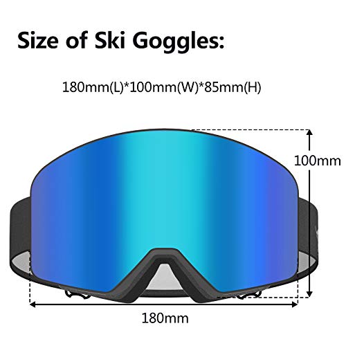 Ski Snow Goggles Over Glasses for Men Women with OTG&Anti Fog Lens