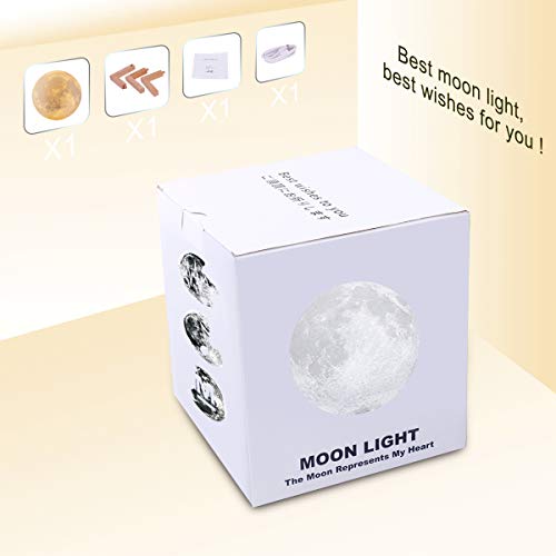 Moon Lamp 3D Printing Moon Light with Stand &Touch Control and USB Rechargeable