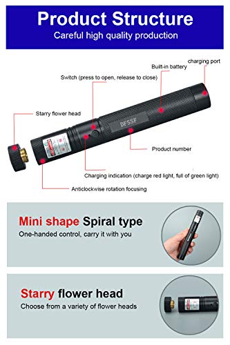 DFSSF Tactical Beam Flashlight, USB Charging Adjustable Focus with Visible Green Torch