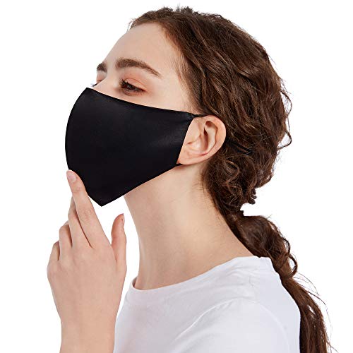 ROSEWARD 100% Mulberry Silk Face Adjustable Mask with Filter Pocket-Black