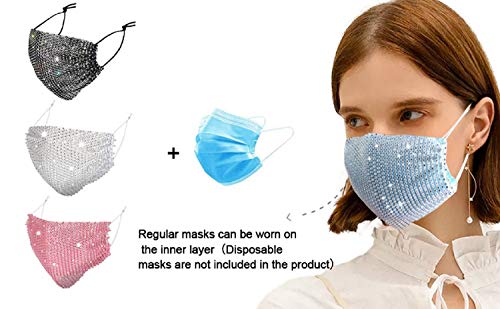 Sparkly Rhinestone Mesh Face Mask for Women Crystal Masquerade Face Masks