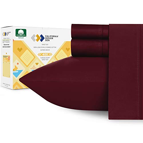 400-Thread-Count Twin XL Sheet Set - Burgundy Red Wine Pure Cotton Sheets
