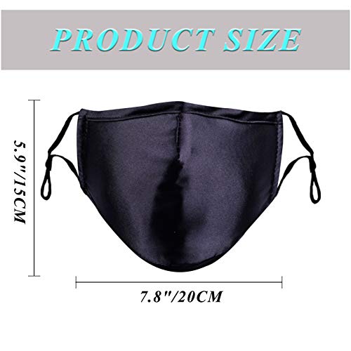 Black Silk Face Mask Washable Reusable Satin Cloth Fabric for Women Adult