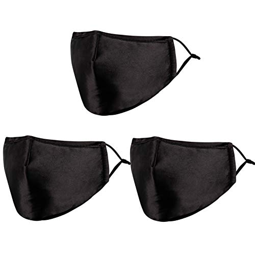 Black Silk Face Mask Washable Reusable Satin Cloth Fabric for Women Adult