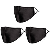Black Silk Face Mask Washable Reusable Satin Cloth Fabric for Women Adult
