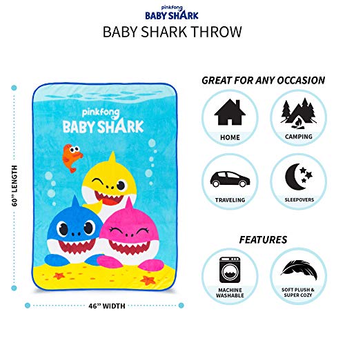 Franco Kids Bedding Super Soft Plush Throw, 46" x 60", Baby Shark