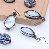 Tree of Life Hand Wrapped Sea Abalone Shell Earrings for Women