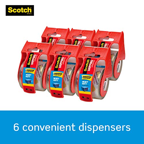 Scotch Heavy Duty Shipping Packaging Tape, 6 Rolls with Dispenser, 1.88" x 22.2 yd, 1.5"