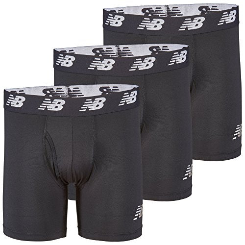 New Balance Men's 6" Boxer Brief Fly Front With Pouch, 3-Pack, Black/Black/Black, Small