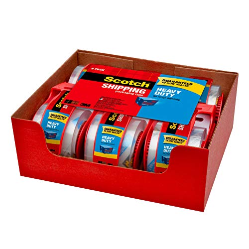 Scotch Heavy Duty Shipping Packaging Tape, 6 Rolls with Dispenser, 1.88" x 22.2 yd, 1.5"