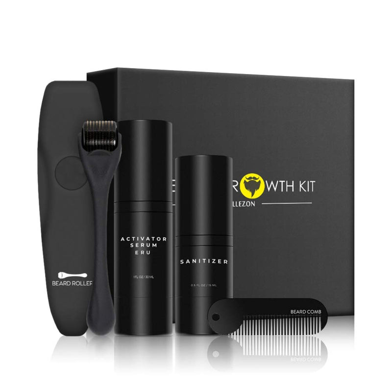 Beard Growth Kit For Men Beard Growth Activator Serum- Include Beard Roller Sanitizer And Comb - For Beard Rapid Growth And Thickening