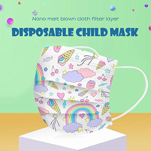 3 Ply Non-Woven and Breathable, Cute Cartoon 50Pcs Face+Bandanas with Cute