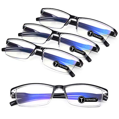 TERAISE 4PCS Fashion Anti-blue light Reading Glasses Men Women Computer Reader(0.0X)