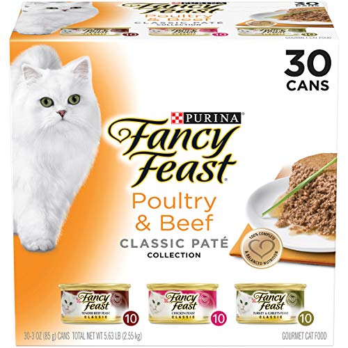Purina Fancy Feast Grain Free Pate Wet Cat Food Variety Pack, Poultry & Beef Collection
