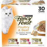 Purina Fancy Feast Grain Free Pate Wet Cat Food Variety Pack, Poultry & Beef Collection
