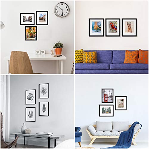 eletecpro Picture Frames 8x10 Black Tempered Glass with Mat Set of 4, Display Pictures