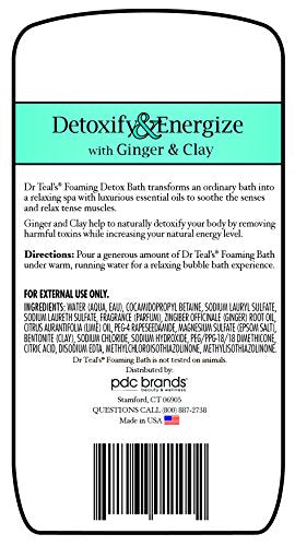 Dr Teal's Foaming Bath with Pure Epsom Salt, Detoxify & Energize with Ginger & Clay