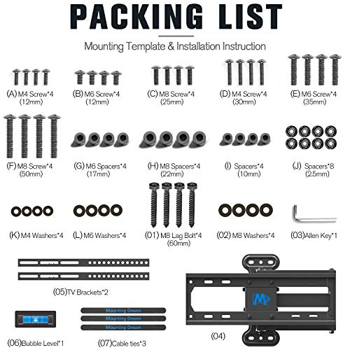 Mounting Dream UL Listed TV Mount TV Wall Mount Swivel and Tilt for 26-55 Inch TV
