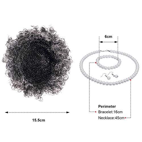 Old Lady Cosplay Set Granny Wig Cap Glasses Chain Cords Faux Pearl Bead