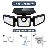 Otdair Solar Security Lights, 3 Head Motion Sensor Lights Adjustable 70LED Flood
